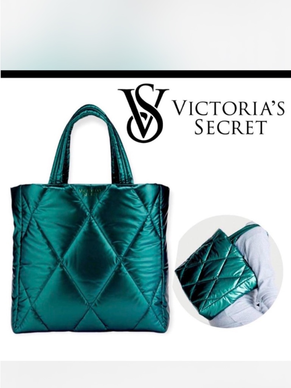 Victoria's Secret Quilted Satin Tote - Teal